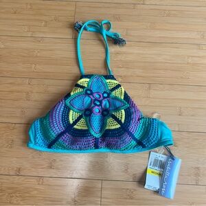 Isabella Rose crochet blue yellow green purple bikini top 👙NWT